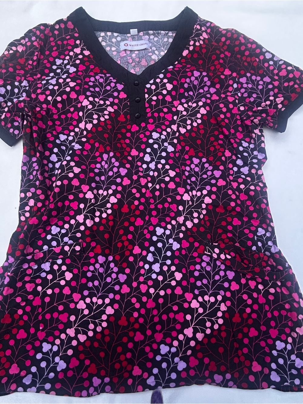 White Cross Black Top with Pink and Purple Berry Motif